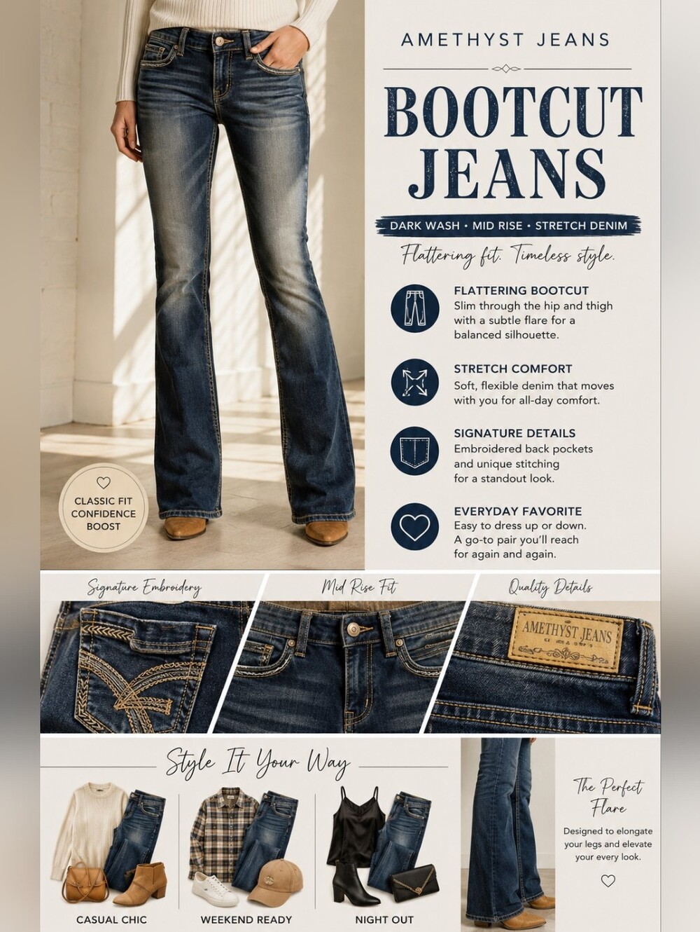 Amethyst Jeans Bootcut Jeans Size 11 Dark Wash Stretch Denim Mid Rise